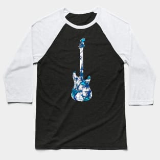 Blue Flame Guitar Silhouette on White Baseball T-Shirt